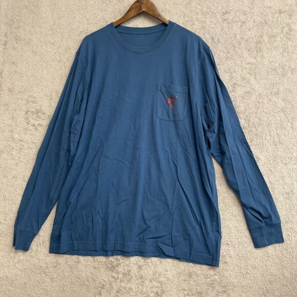 NWOT Lands' End Men's XL Long-Sleeve Shirt Bird Pocket Print Blue Cotton - Picture 1 of 7